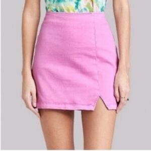 Wild Fable Mini Skirt Pink Denim Above Knee Slit Front Casual Size‎ 6